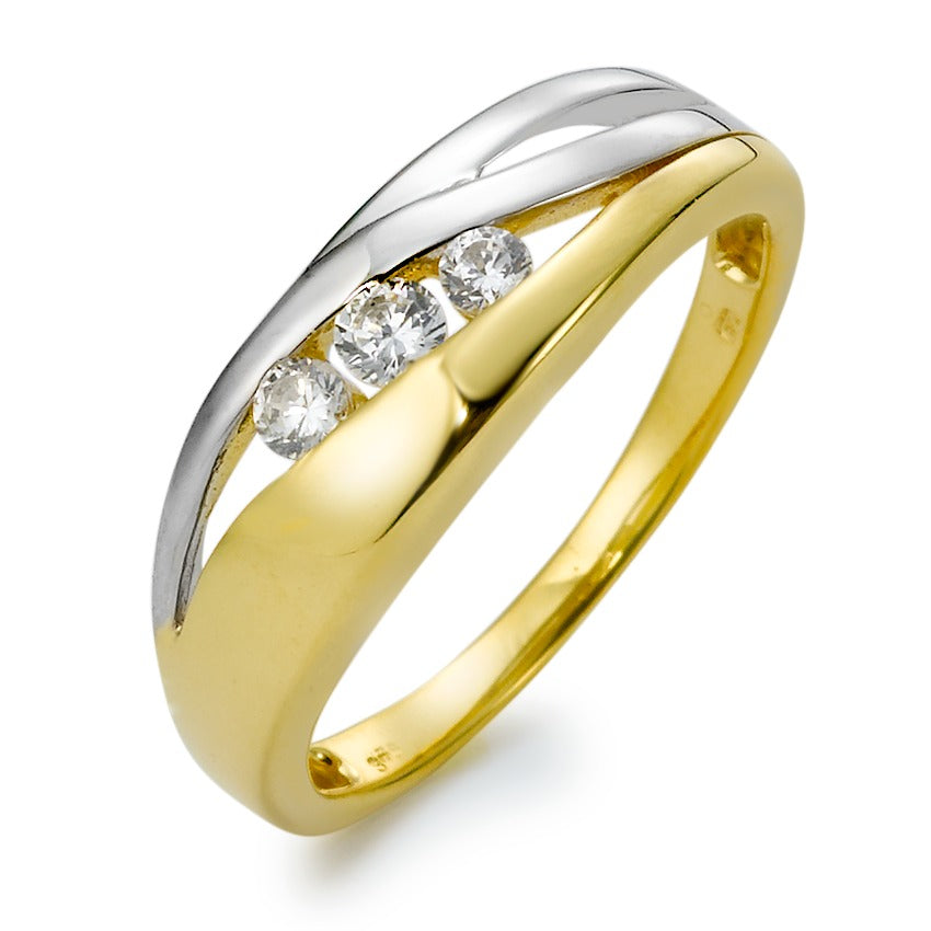 Fingerring 375/9 K Gelbgold, 375/9 K Weissgold Zirkonia 3 Steine