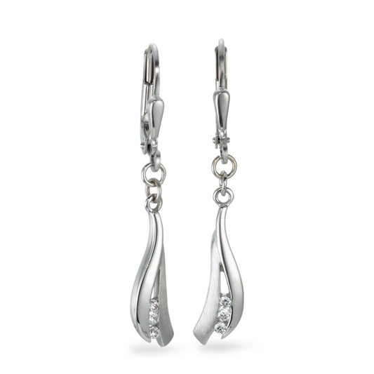 Pendant d'oreilles Or blanc 9K Zircone 3 Pierres