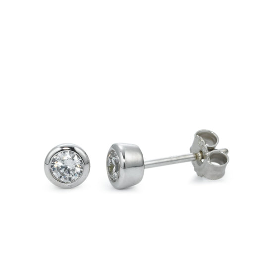 Clous d'oreilles Or blanc 9K Zircone 2 Pierres Ø4.5 mm