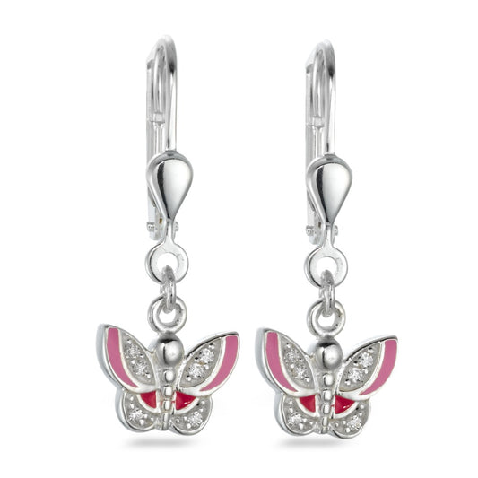 Pendant d'oreilles Argent Zircone 12 Pierres Laqué Papillon