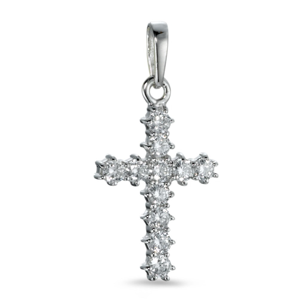 Pendentif Argent Zircone 11 Pierres Rhodié Croix