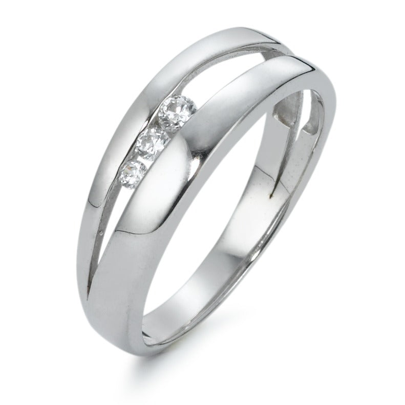 Bague Or blanc 9K Zircone 3 Pierres