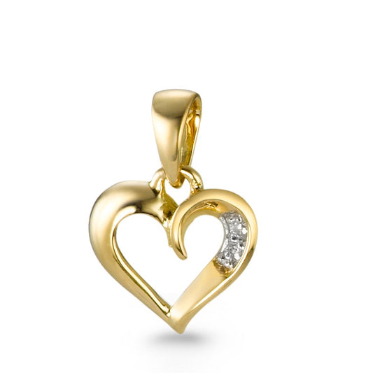 Pendentif Or jaune 18K Diamant 0.01 ct, 2 Pierres, w-si Coeur Ø9 mm