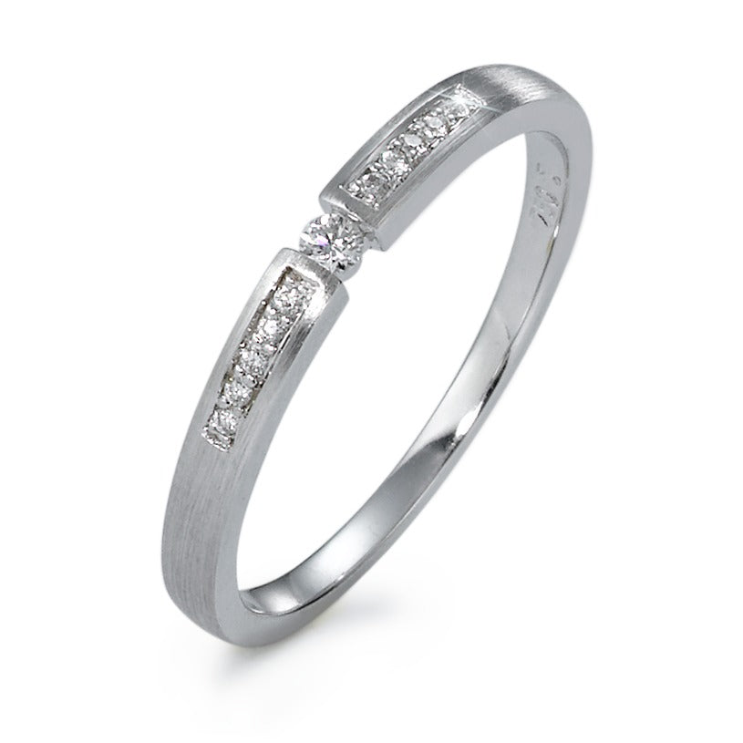 Solitär Ring 750/18 K Weissgold Diamant 0.07 ct, 11 Steine, w-si