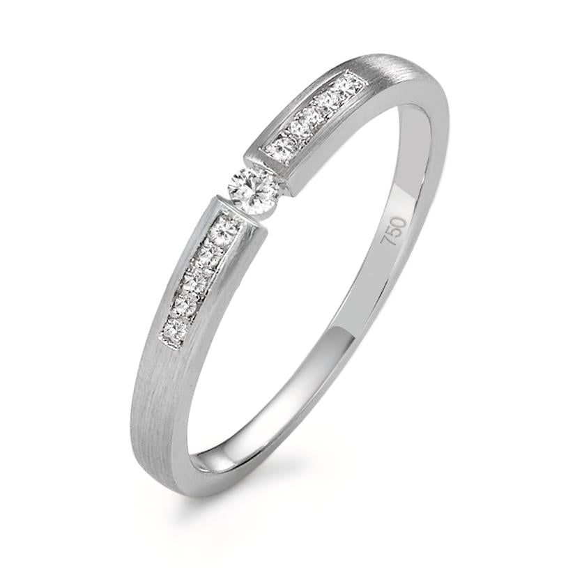 Bague solitaire Or blanc 18K Diamant 0.07 ct, 11 Pierres, w-si