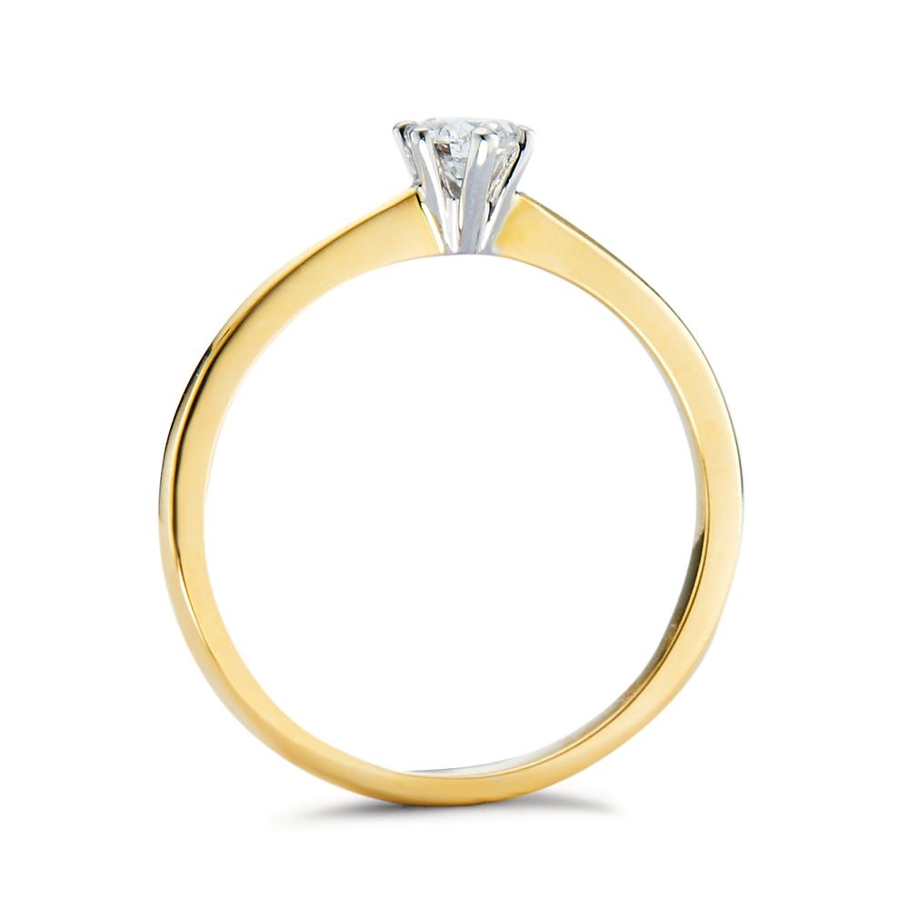 Solitaire ring 750/18 krt geel goud, 750/18K krt witgoud Diamant 0.15 ct, w-si