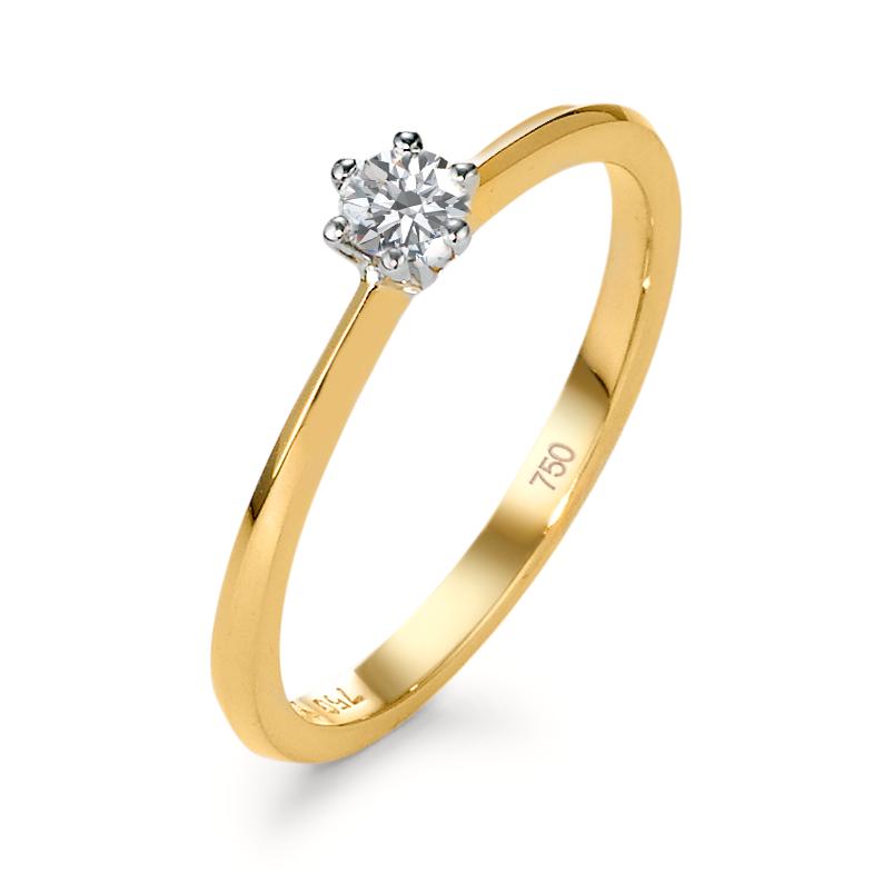 Solitaire ring 750/18 krt geel goud, 750/18K krt witgoud Diamant 0.15 ct, w-si