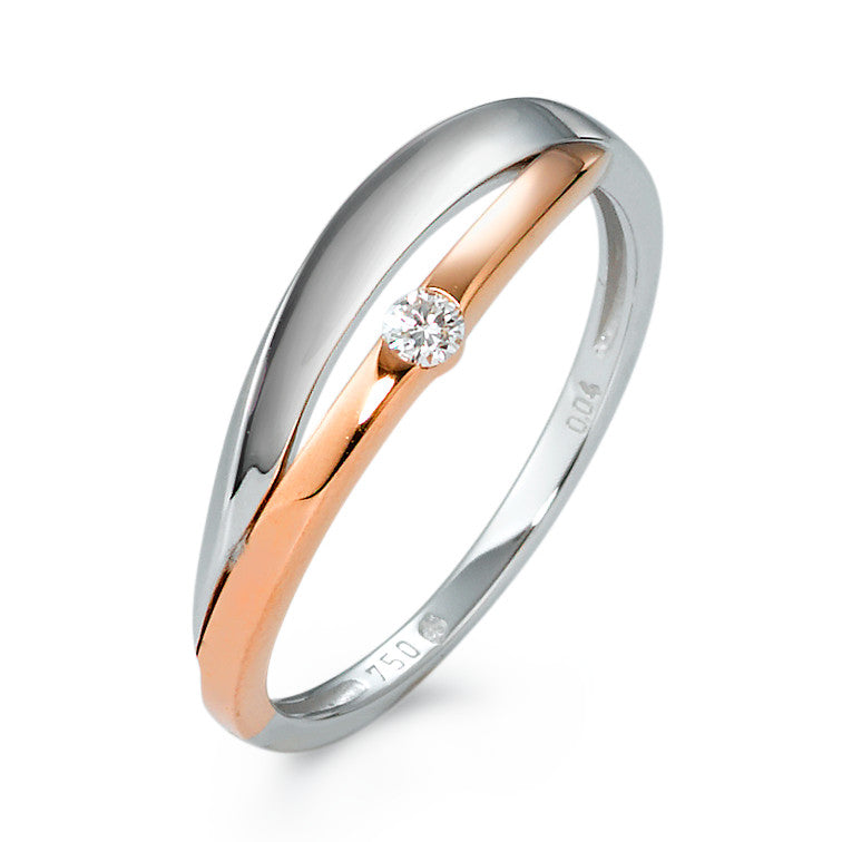 Ring 750/18 krt rood goud, 750/18K krt witgoud Diamant wit, 0.04 ct, [Brillant], w-si