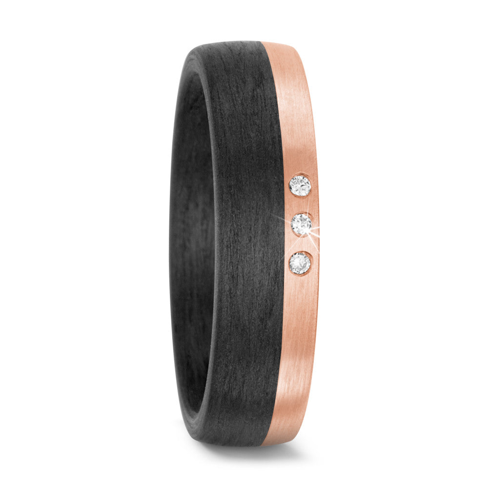 Partnerring 585/14 krt roségoud, Carbon Diamant 0.03 ct, 3 Steen, w-si