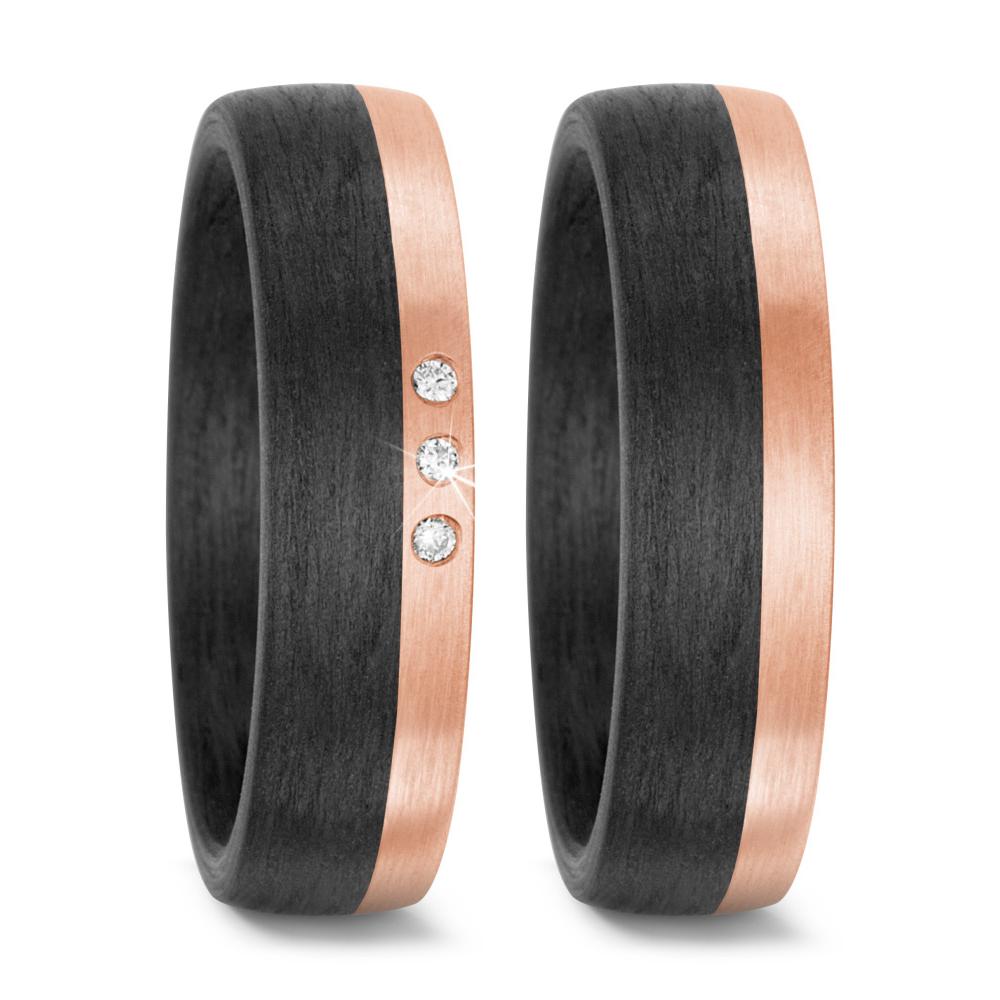 Partnerring 585/14 K Rosegold, Carbon Diamant 0.03 ct, 3 Steine, w-si