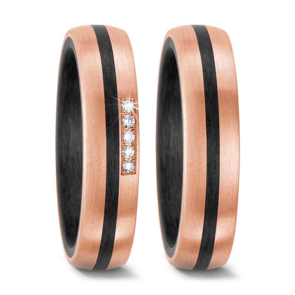 Partnerring 585/14 K Rosegold, Carbon Diamant 0.05 ct, 5 Steine, w-si