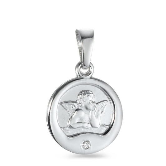 Pendentif Argent Diamant 0.005 ct, w-pi1 Rhodié Ange gardien