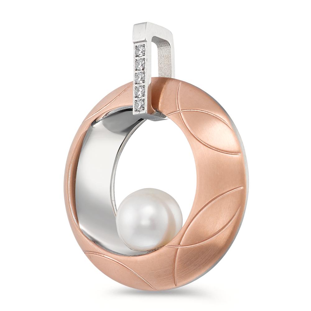 Pendentif Acier inoxydable Zircone 5 Pierres rosé PVD Ø30 mm