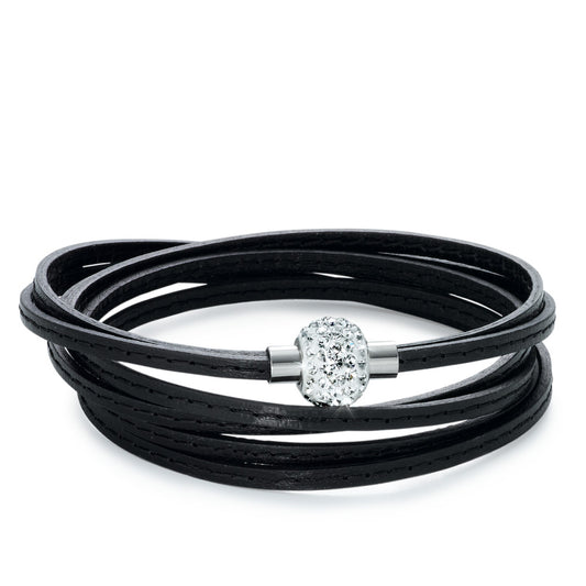 Armband Leder, Roestvrijstaal Kristal 19 cm