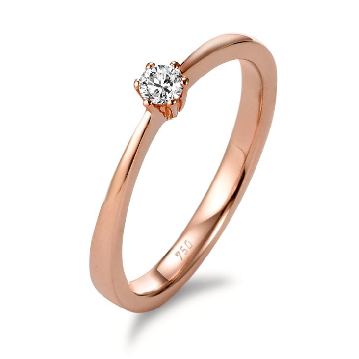 Bague solitaire Or rouge 18K Diamant 0.10 ct, brillant, w-si