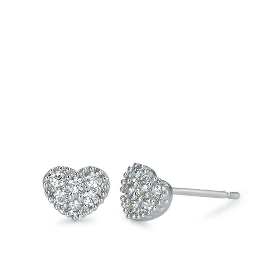 Clous d'oreilles Or blanc 18K Zircone 6 Pierres Coeur Ø6 mm