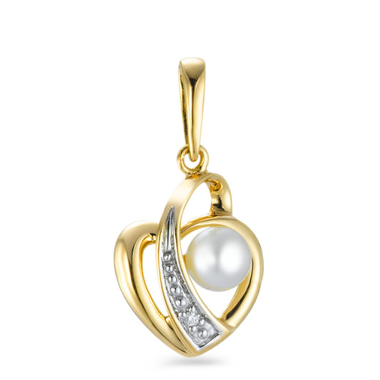 Pendentif Or jaune 18K Diamant 0.005 ct, w-si perle d'eau douce Coeur