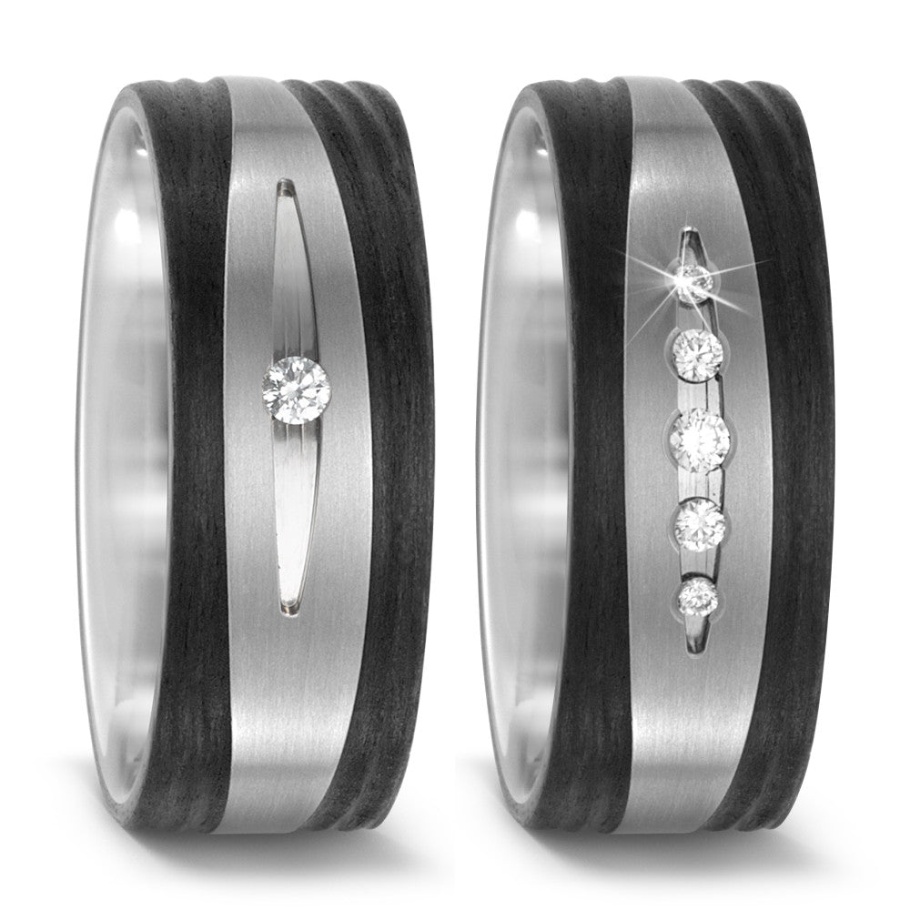 Partnerring Titan, Carbon Diamant 0.09 ct, 5 Steine, w-si