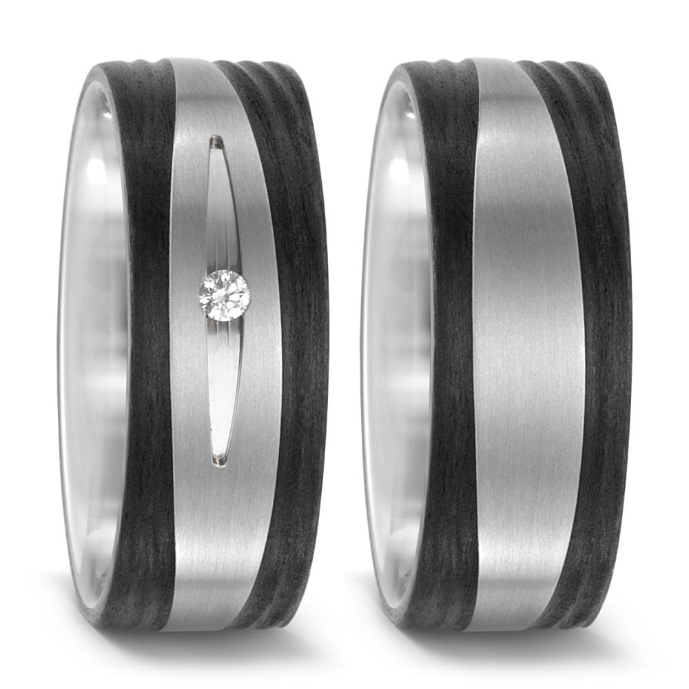 Partnerring Titanium, Carbon Diamant 0.03 ct, w-si