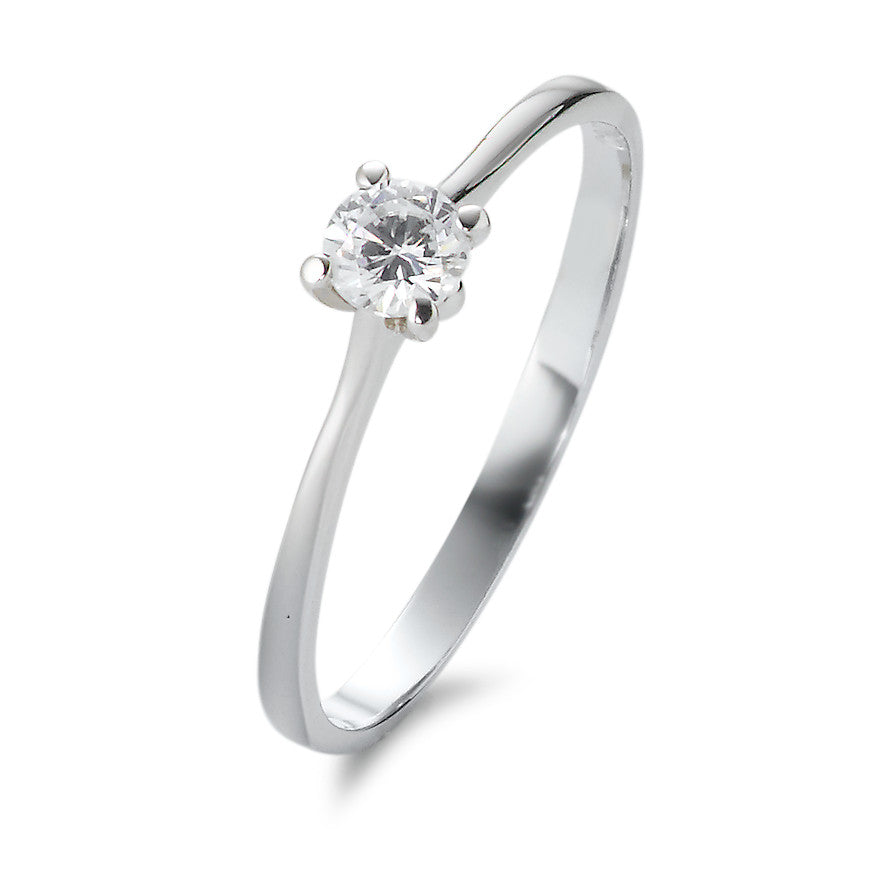 Bague solitaire Or blanc 18K Zircone Ø4 mm