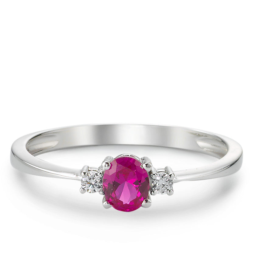 Bague Or blanc 18K Zircone rouge, 3 Pierres