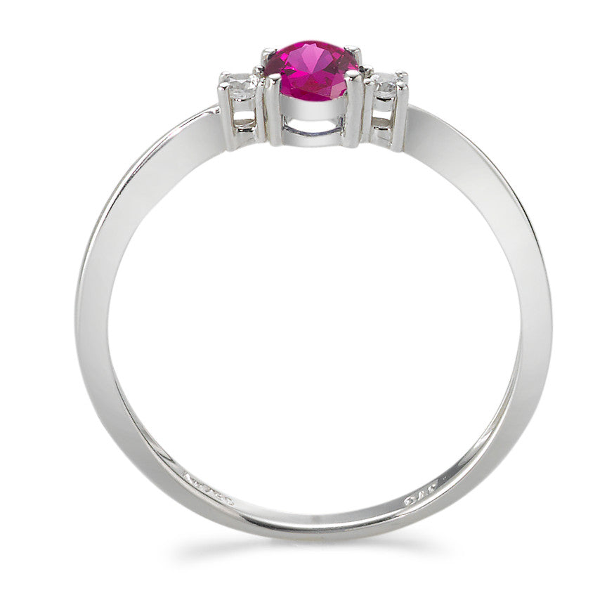 Bague Or blanc 18K Zircone rouge, 3 Pierres