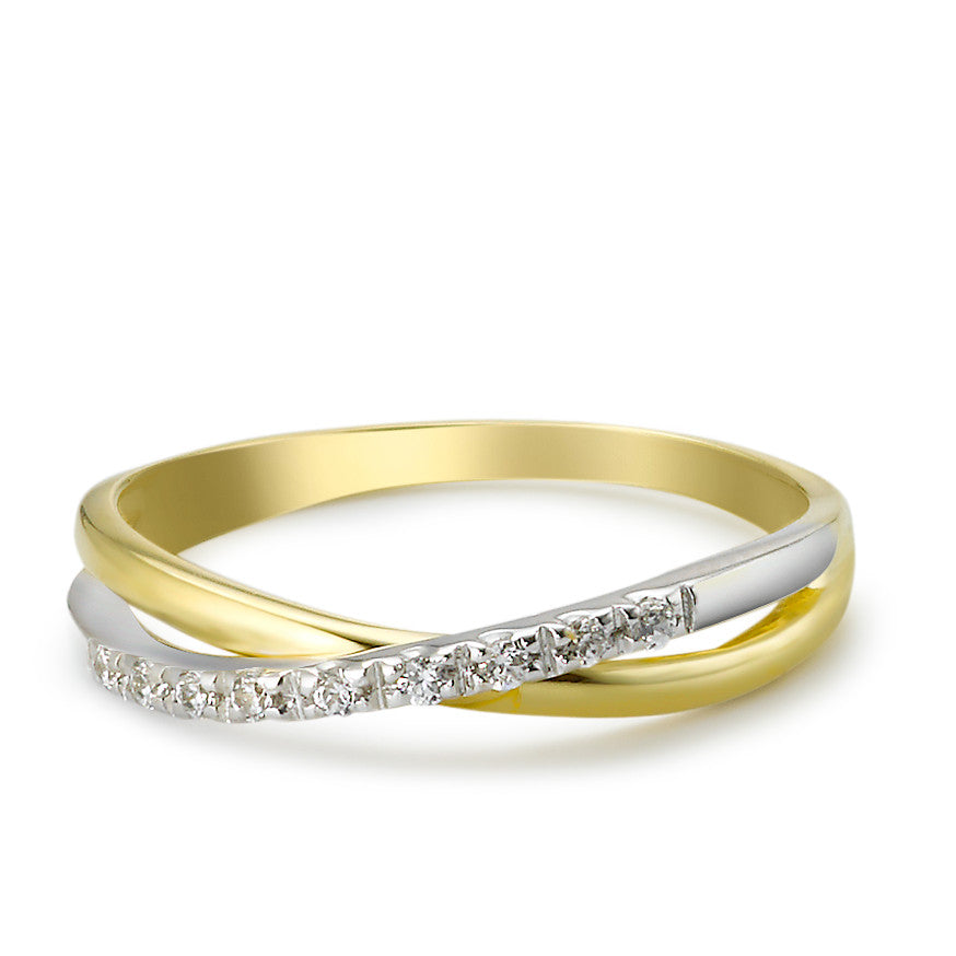 Fingerring 750/18 K Gelbgold, 750/18 K Weissgold Zirkonia 9 Steine