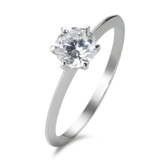 Bague solitaire Or blanc 18K Zircone Ø5.5 mm