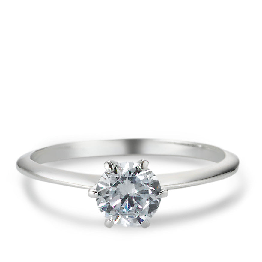 Bague solitaire Or blanc 18K Zircone Ø5.5 mm