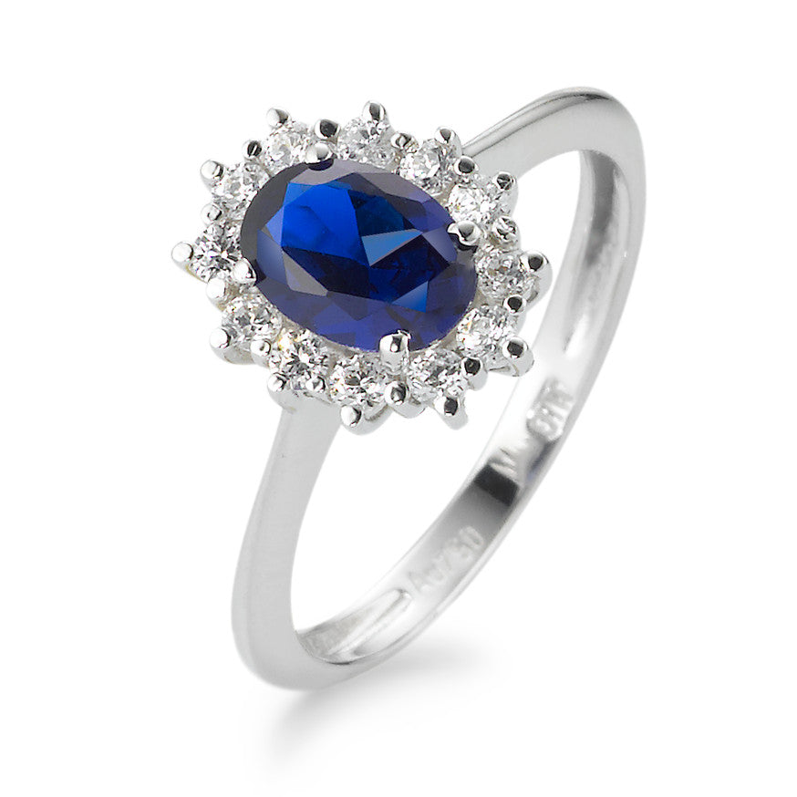 Bague Or blanc 18K Zircone bleu, 13 Pierres