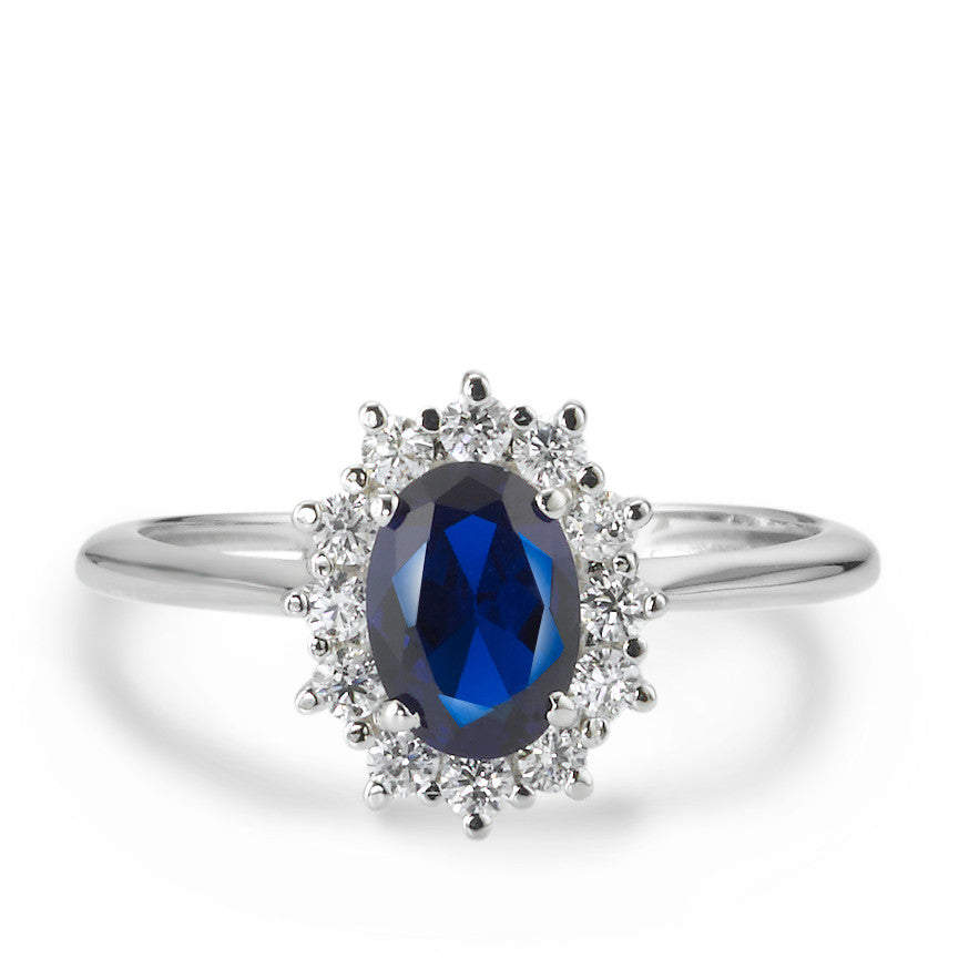 Fingerring 750/18 K Weissgold Zirkonia blau, 13 Steine