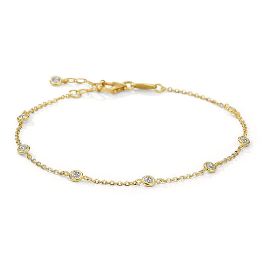 Bracelet Or jaune 18K Zircone 8 Pierres 16-18 cm Ø3 mm