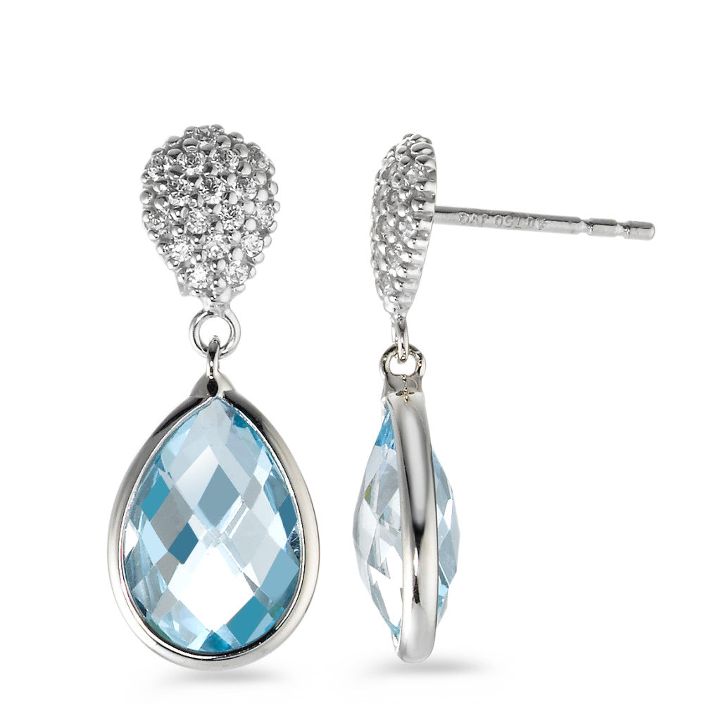 Pendant d'oreilles Or blanc 18K Topaze bleu, 2 Pierres