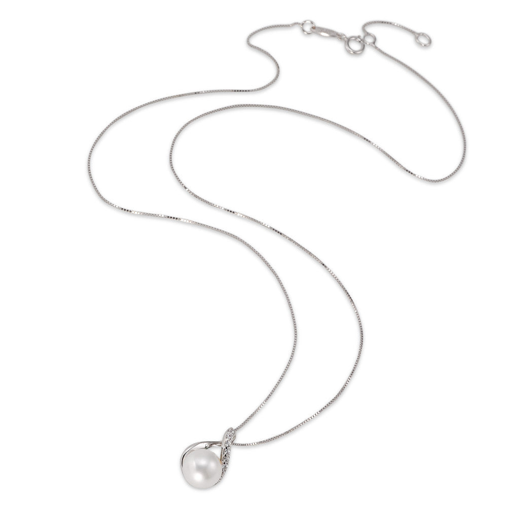 Chaînette avec pendentif Or blanc 18K perle d'eau douce 42 cm