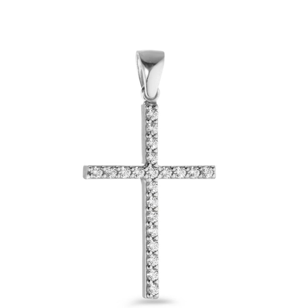 Pendentif Or blanc 18K Zircone 21 Pierres Croix