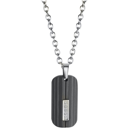 Chaînette avec pendentif Acier inoxydable, Carbone Zircone 5 Pierres 55 cm