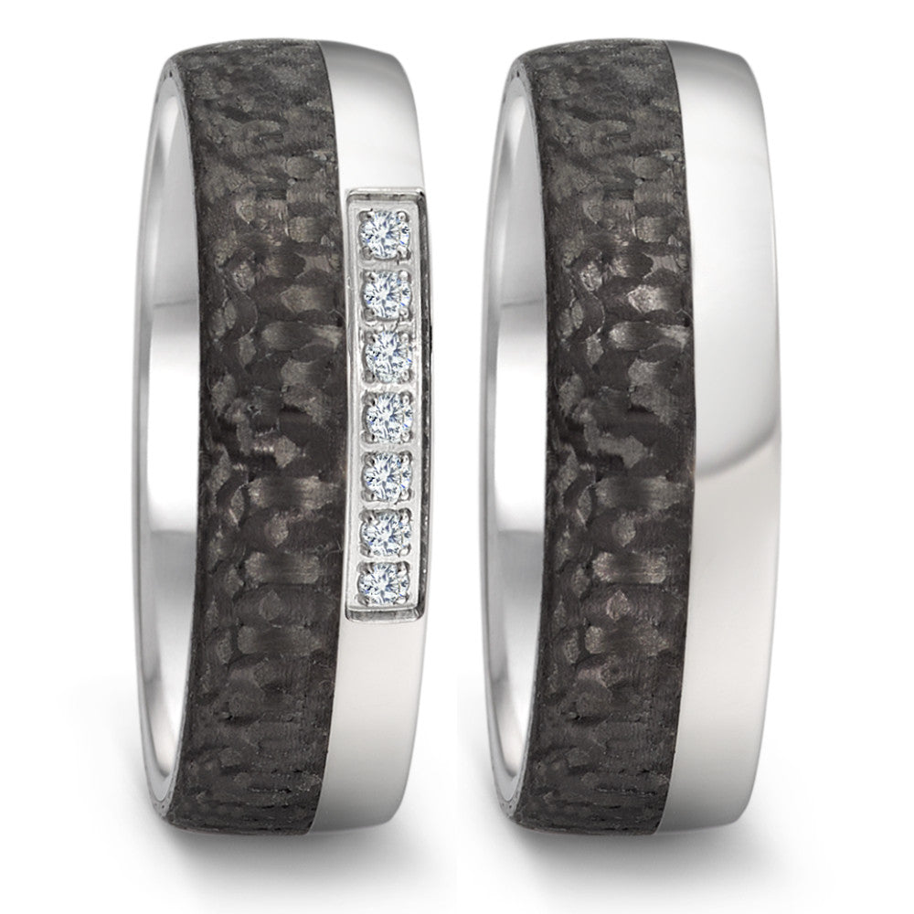 Partnerring Edelstahl, Carbon Zirkonia 7 Steine