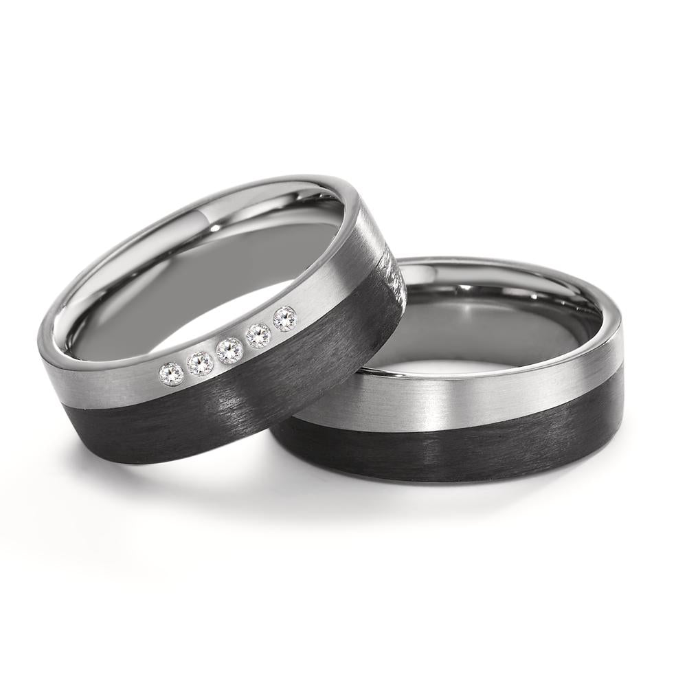 Partnerring Titan, Carbon Zirkonia 5 Steine