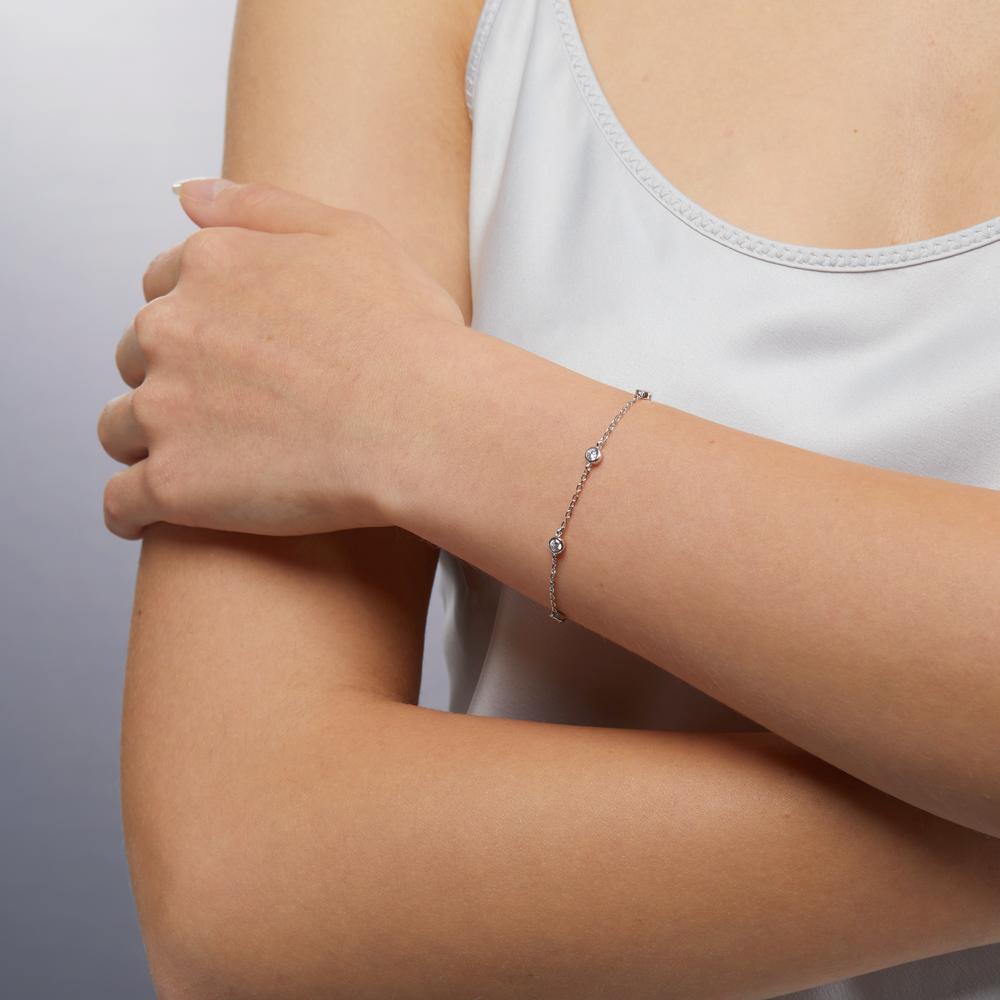 Armband Silber Zirkonia 5 Steine rhodiniert verstellbar Ø5 mm