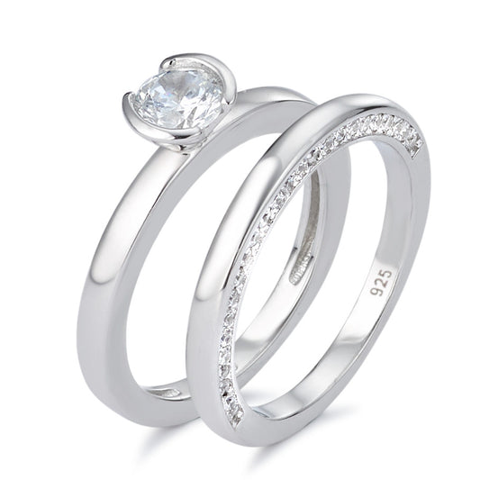 Bague solitaire Argent Zircone Rhodié