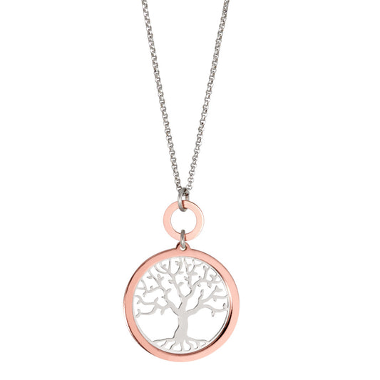 Halskette mit Anhänger Silber rosé vergoldet Lebensbaum verstellbar Ø20 mm