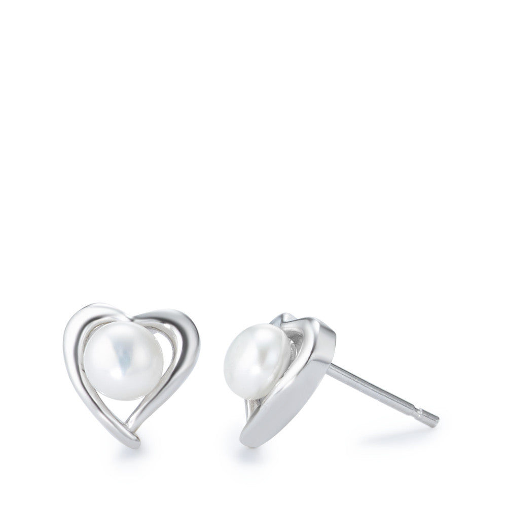 Clous d'oreilles Argent Rhodié perle d'eau douce Coeur Ø9 mm