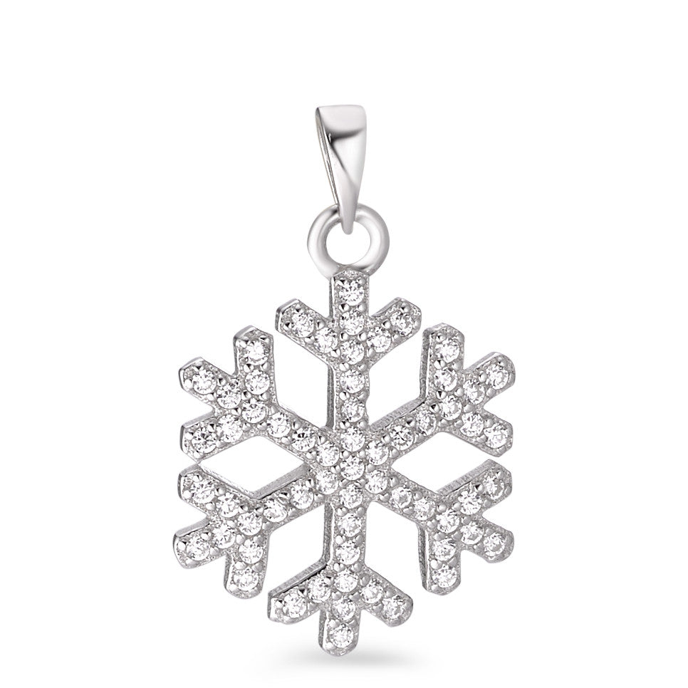 Pendentif Argent Zircone Rhodié Flocon de Neige Ø14 mm