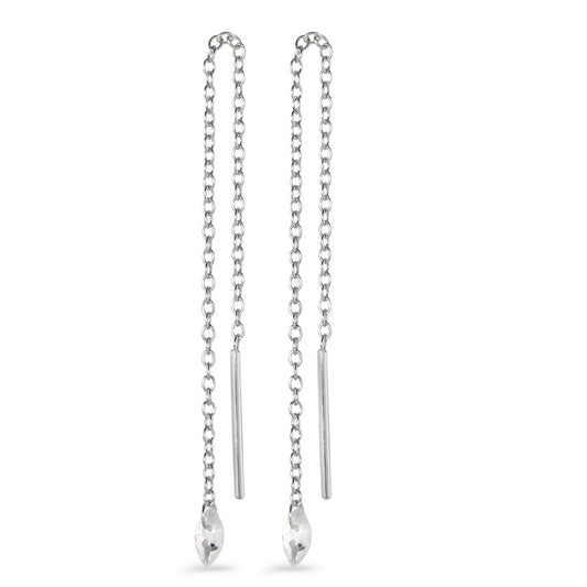 Boucles d'oreilles pendantes Argent Zircone 2 Pierres Rhodié 10 cm