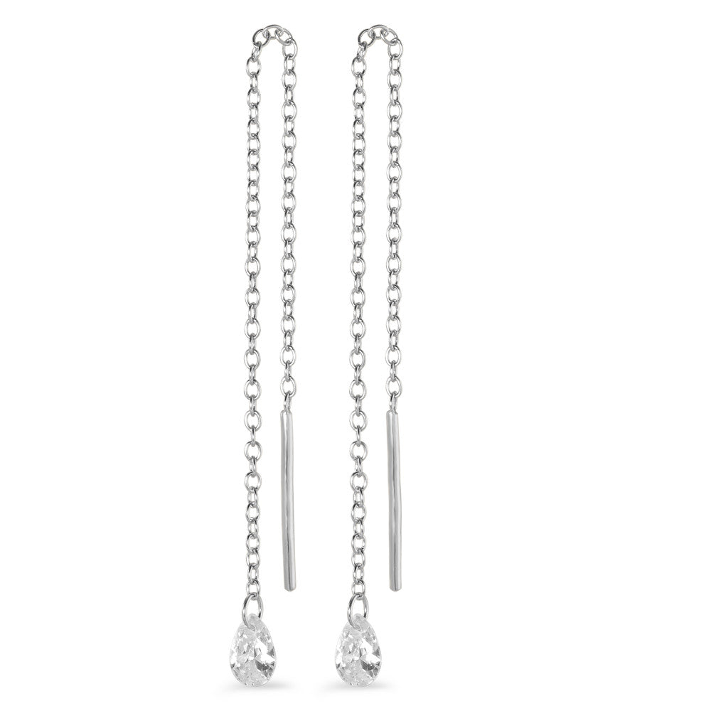 Boucles d'oreilles pendantes Argent Zircone 2 Pierres Rhodié 10 cm