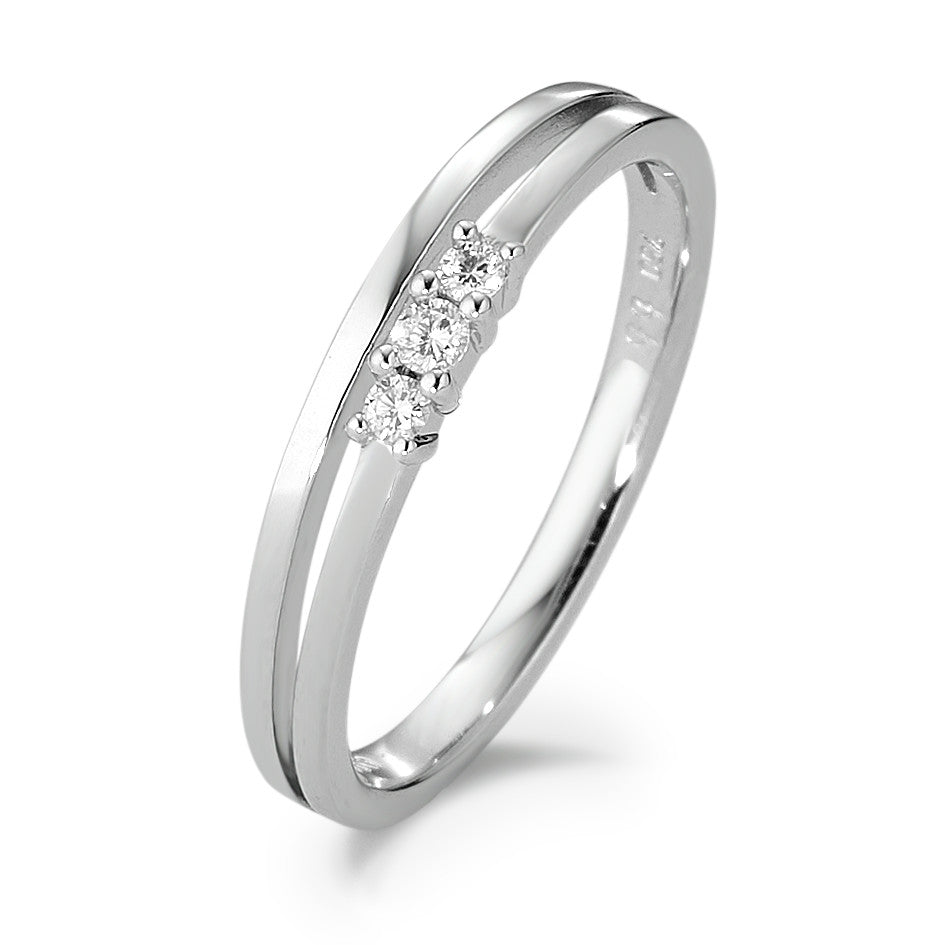 Bague Or blanc 18K Diamant blanc, 0.07 ct, 3 Pierres, brillant, w-si