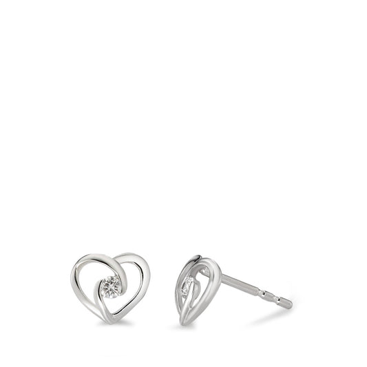 Clous d'oreilles Or blanc 18K Diamant blanc, 0.08 ct, 2 Pierres, brillant, w-si Ø7.5 mm