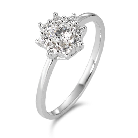 Solitaire ring 375/9 krt witgoud Zirkonia wit, 9 Steen Ø7.8 mm