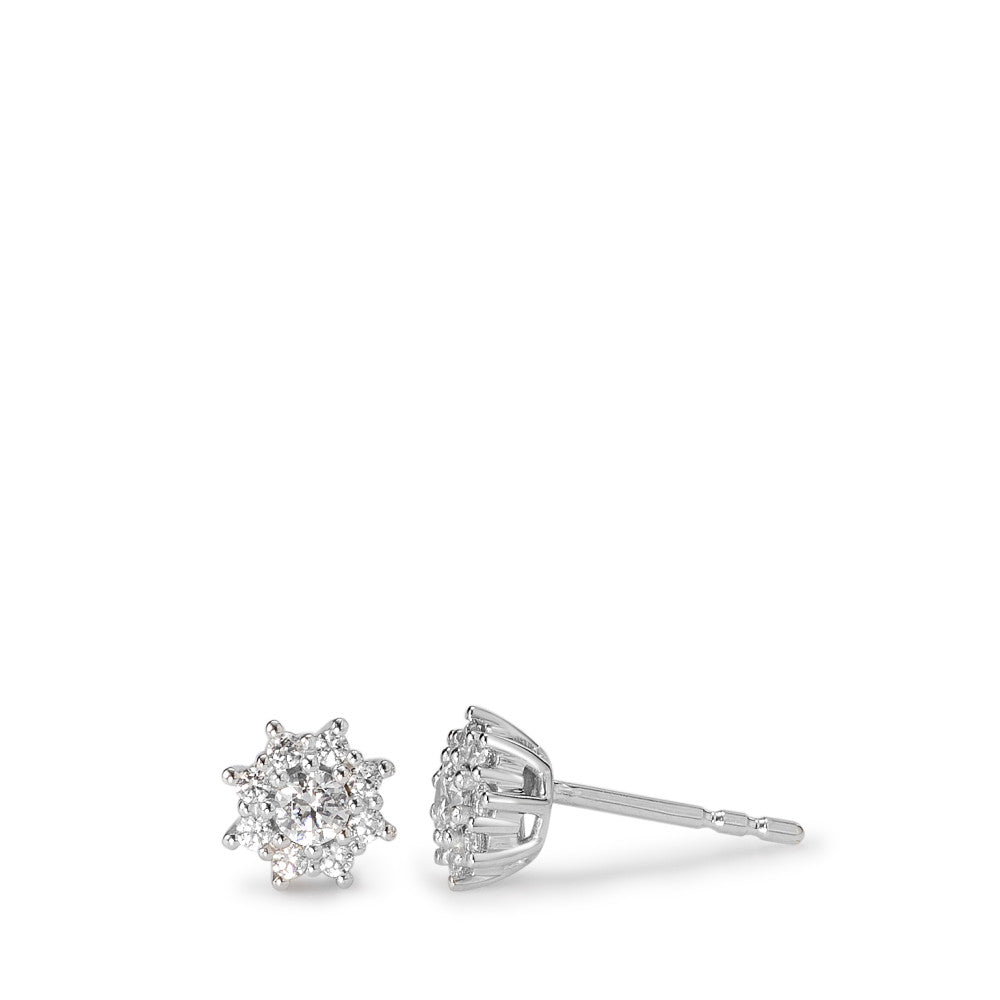 Clous d'oreilles Or blanc 9K Zircone blanc, 18 Pierres Ø6 mm