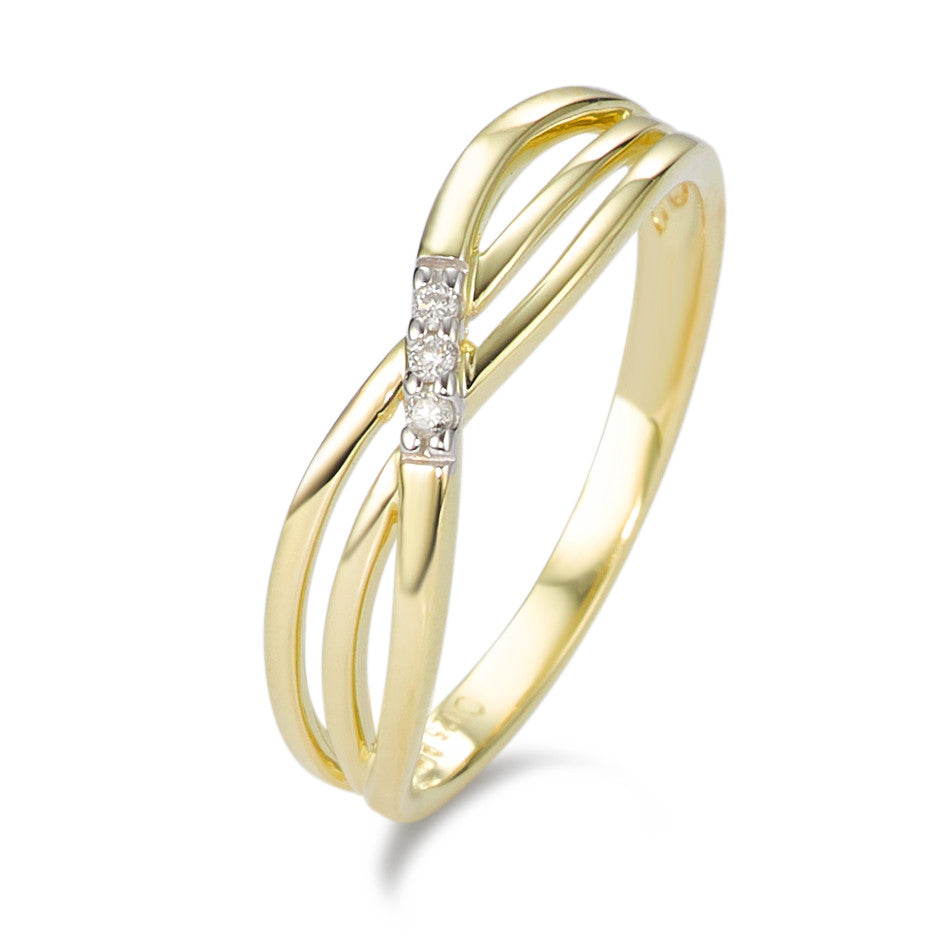 Ring 375/9 krt geel goud Diamant wit, 0.025 ct, 3 Steen, [Brillant], p1